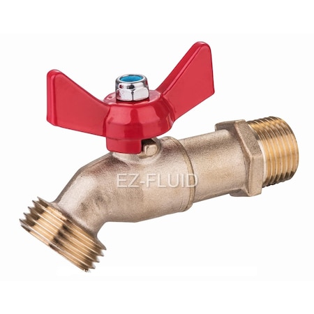 Ez-Fluid 1/4 Turn Heavy Pattern Male 1/2inMIP X3/4inMHT No-Kink Hose Bibb LF EZHBM12LF